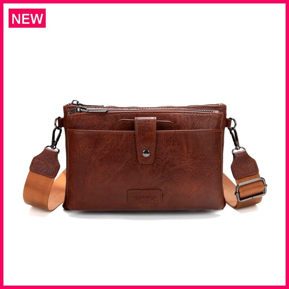 Vegan Leather Crossbody Bag with Removable Card Slots, Adjustable Strap